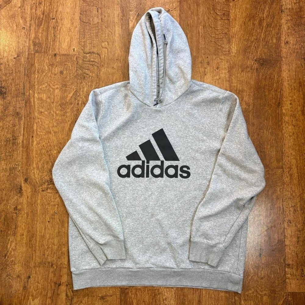 Adidas Sport Essentials Hoodie Heather Grey Black Logo Pullover Mens XL S21338